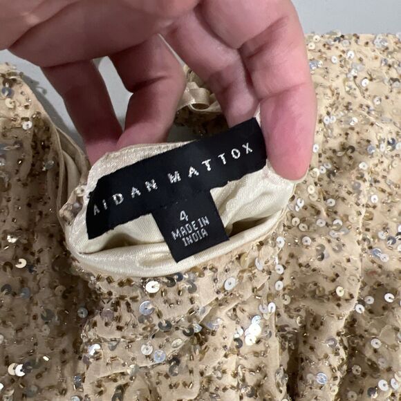 Aidan Mattox Dress Women 4 gold Beaded Sequin Mini Embellished - Picture 7 of 10